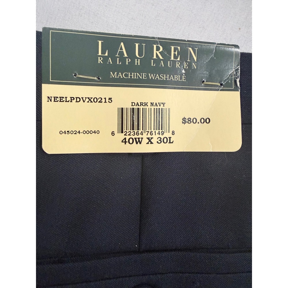 Lauren Ralph Lauren Mens Pleated Dress Pants 40x30 Dark Navy Blue NEELPDVX0215 - Picture 3 of 5